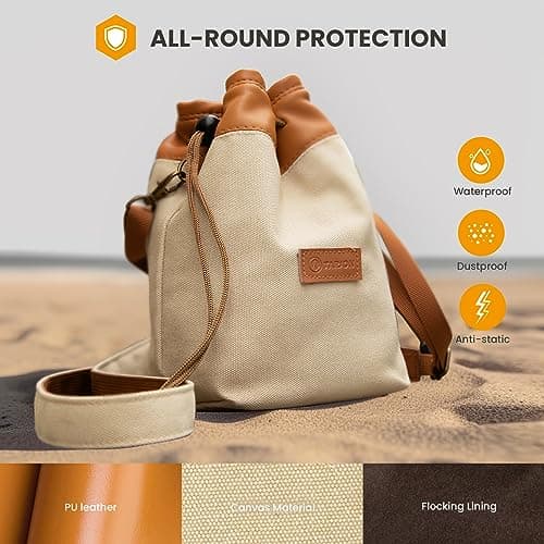 TARION Drawstring Camera Bag with Strap - Small Camera Lens Carrying Bag with Adjustable Shoulder Strap Vintage Canvas Lens Case Camera Protective Pouch Portable Lightweight 21x13x12cm B3 Yellow S — view 4