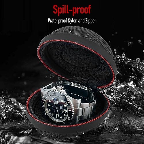 HELMDY Watch Travel Case Waterproof Single Box for Men & Women（Nylon Black） — view 2