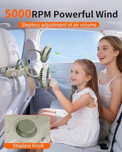 xuenair Dual 360 Hose Battery Powered Fan for Car Back Seat, 2 Storage Hook — view 5