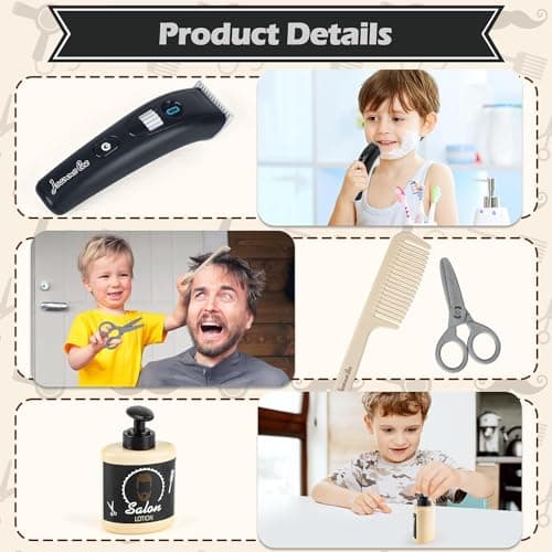 deAO Kids Hairdressing Set for Boys, Pretend Play Hair Styling Toys for Kids with Hair Dryer, Fake Razor, Barber Scissors and Stylist Accessories, Barber Hair Salon Playset for 3+ Years Old Boys Girls — view 2