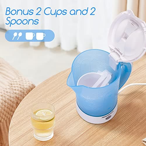 Aigostar 0.6L Compact Travel Kettle Set with Cups & Spoons, 650W, Blue — view 3