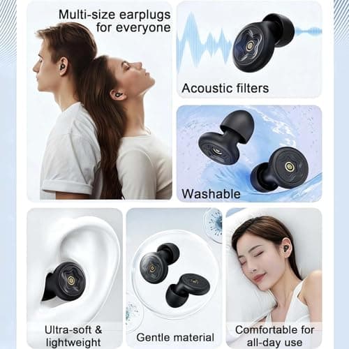 Noise Cancelling Ear Plugs, Ear Plugs for Sleeping, Sleep Ears Plug for Side Sleepers, 45dB Noise Cancelling for Snoring & Traffic, Reusable Silicone Earplugs with 4 Pairs Tips & Travel Case — view 4
