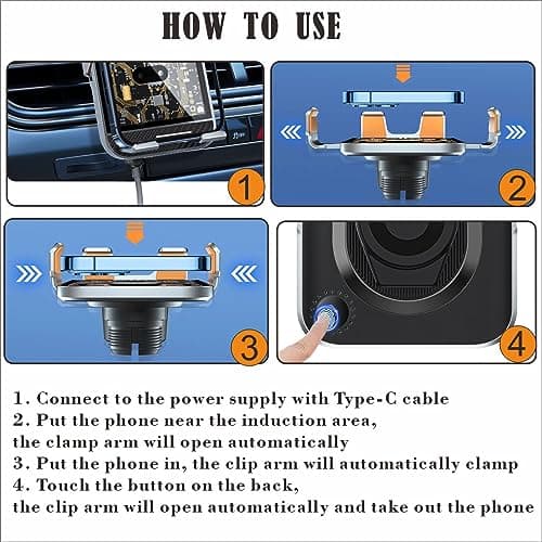 Car Phone Holder Wireless Charger, Wireless Car Charger Auto-Clamping 15W Fast Wireless Charging Car Mount for iphone 17 16 15 14 13 12 Pro Max,Samsung Galaxy Series S26 Ultra S25 S24 S23 S22 J-Clip — view 6