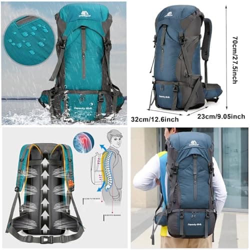 Ezmina 70L Hiking Backpack with Rain Cover Lightweight Camping Rucksack for Men Women Large Trekking Bag Waterproof Travel Backpacking Hiker Daypack for Touring Climbing Outdoor Sport Mountaineering — view 4
