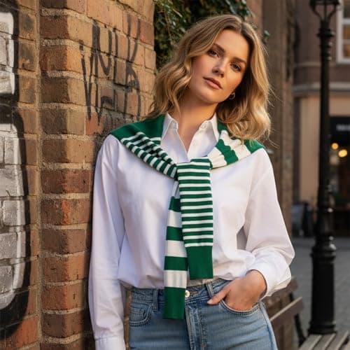 Goodfugui Women Versatile Sweater Knitted Knotted Shawl Wraps Tops Blouses Casual Scarf Cape Shoulder Tops Accessories (A-Emerald Green, One Size) — view 3