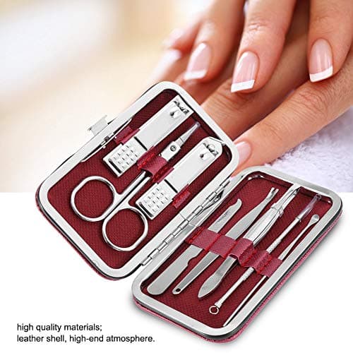 Manicure Set 8 Pcs Stainless Steel Nail Grooming Kit for Men Women with Travel Case Professional Nail Clippers Cuticle Nippers File Buffer Tweezers Orange Stick Red — view 4