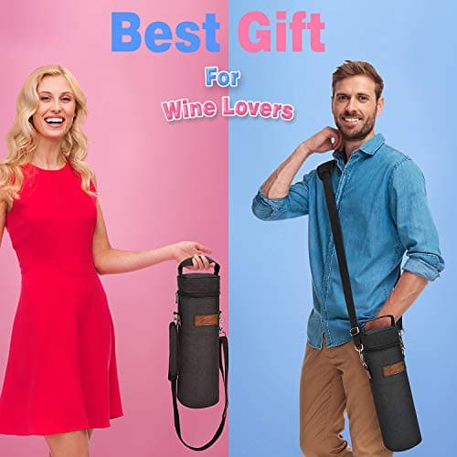 Kato Tirrinia Single Wine Cooler Bags - Insulated & Padded Portable Wine Tote Carrier for Travel, Picnic, Beach Great Gift for Wine Lover, Black — view 4