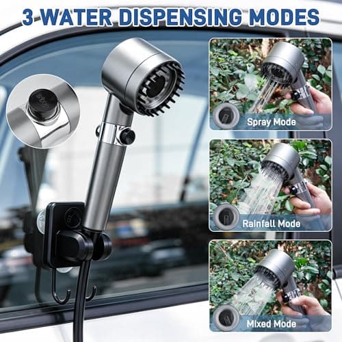 Sumloty Portable Camping Shower, 6000mAh Rechargeable Portable Shower Pump with LED Temperature Display, IPX8 Camp Shower, 6 Water Pressure Levels for Camping, Hiking, Pet Bath & Car Wash — view 4