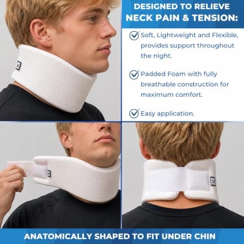 White Foam Neck Collar Neck Brace Adjustable Soft Cervical Collar for Neck Support, Neck Pain Relief & Whiplash Recovery, Orthopaedic Medical Neck Brace for Sleeping, Travel & Daily Wear (S/M Junior) — view 2