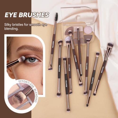 MAANGE13Pcs Makeup Brushes with Case, Professional Vegan Makeup Brush Set for Foundation, Powder, Eyeshadow, Dual-Ended Face Brushes, Coffee Gold — view 6