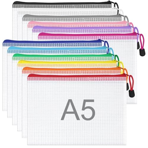 WISYOK A5 Plastic Wallets Zip, 12pcs, 23.5x16.5cm, 12 Colours