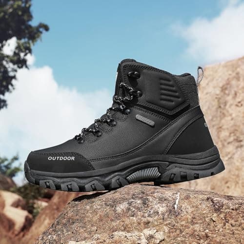 Xuanke Men's Hiking Boots Women's Waterproof Walking Shoes Low Rise Trekking & Hiking Footwear Outdoor Lightweight Military Tactical Desert Boots (Black,10.5) — view 3