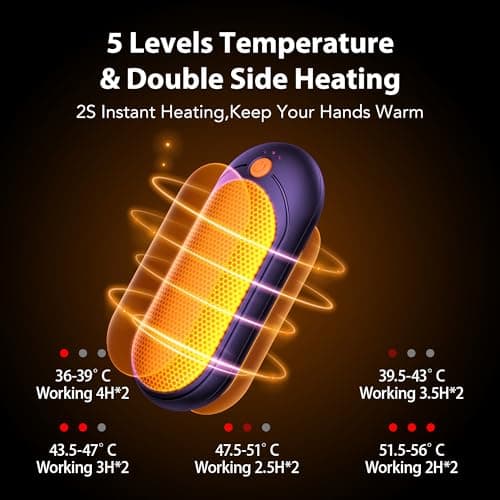 J-BRAUV Electric Hand Warmers Rechargeable 2 Pack, 2000mAh Reusable Hand Warmers with Charging Case 10000mAh, 5 Levels Heat Double Sided USB C Hand Warmer Up to 24H Heating, Golf Gifts for Men Women — view 4