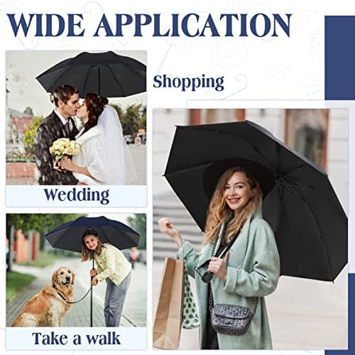 Hillban Set of 12 Windproof Travel Umbrella Folding Umbrella Bulk Rain Umbrellas Portable Travel Umbrellas Strong Compact Umbrella for Wind Rain Sun Car Backpack Men Women Kids (Black, Navy Blue) — view 5