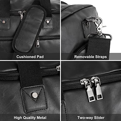 seyfocnia Weekender Bag with Shoe Compartment, Waterproof Pu Leather Overnight Bag Weekender Bag Mens Travel Duffle Bag Large Carry on Bag Travel Tote Duffel Bag for Men or Women-Black — view 3