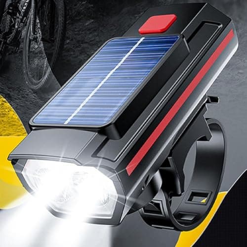 anso Solar Powered LED Bicycle Headlight TYPE-C USB Rechargeable Bike Head Light Front Lamps with Horn (Black) — view 2