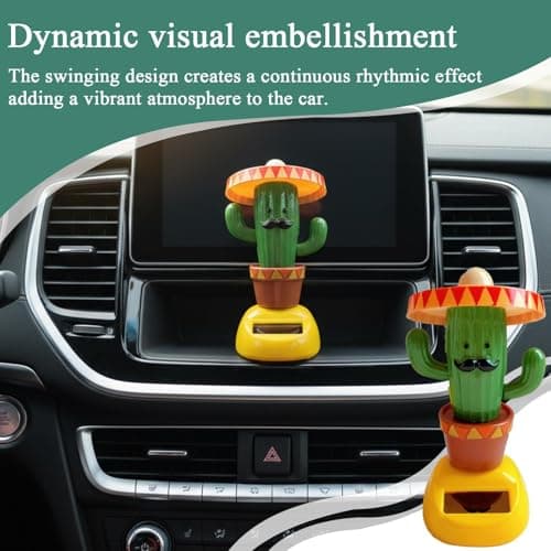 Solar Cactus Car Ornament - Cartoon Shaking Head Dashboard Figurine, Fun Auto Decor, Playful Solar Powered Toy | Cute Vehicle Interior Accessory for Truck Sedan Driver Kids Travel — view 2