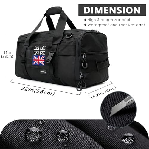 JIIJCAAC 50L Gym Bag with British Flag - Tactical Holdall for Men(Black) — view 3