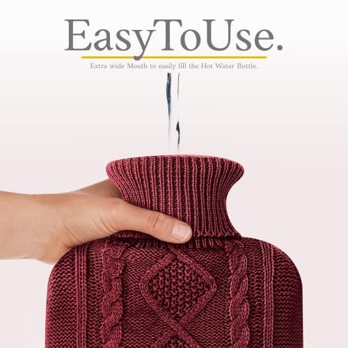 Hot Water Bottle - with Soft Premium Knitted Cover - Burgundy, 2L - Heating Pad for Menstrual Cramps and Period Comfort - Bed Foot Warmer - Hot & Cold Compress for Back, Stomach, Neck Pain Relief — view 4