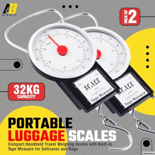 Aibulo Pack of 2 Portable Luggage Scales 32KG Capacity – Compact Handheld Travel Weighing Scales with Built-in Tape Measure for Suitcases and Bags — view 2