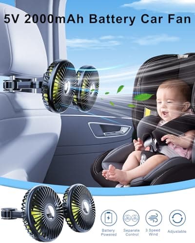Nauttxon Battery Fan for Car Backseat with 360° Rotatable 3 Speed — view 2