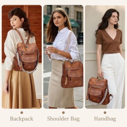 LEASOUL Rucksack Bag for Women, Vegan Leather Backpack Womens, Ladies Fashion Backpacks for Work University Travel Business — view 2