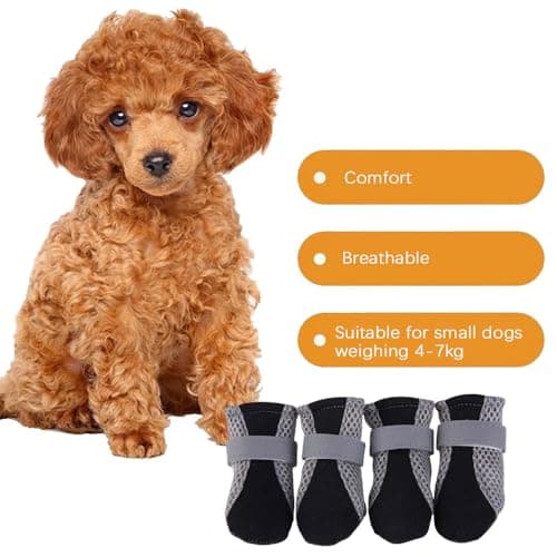 4 Packs Dog Boots Non-Slip Paw Protectors Reflective Waterproof Shoes for Outdoor Walking Indoor Hardfloors Anti-Slip Sole Booties Suitable for 4-7KG Puppy Weight (L/Black) — view 3