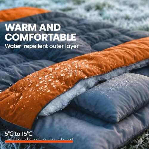 Outsunny Double Sleeping Bag with 2 Pillows 220 x 160 cm Grey and Orange — view 4