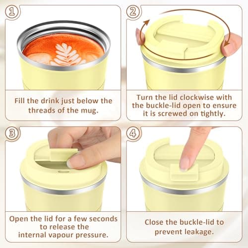 KETIEE Coffee Mug to Go, 380 ml Thermal Mug, Coffee-to-Go, Double-Walled Travel Mug, Vacuum Insulated Mug with Leak-Proof Lid for Coffee and Tea, Milk Yellow — view 6