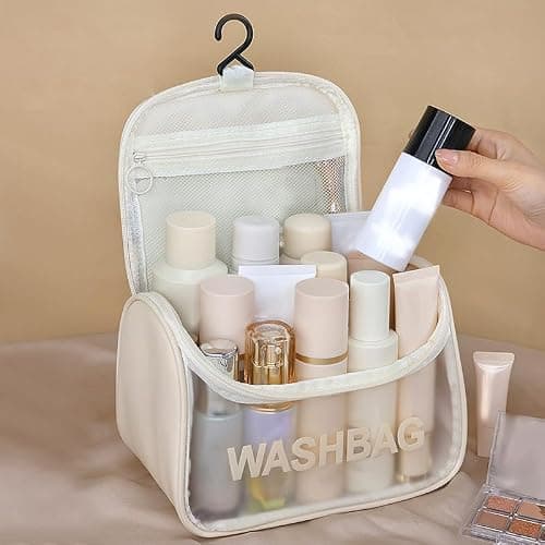 Transparent Toiletry Bag, Hanging Toiletry Bag with Hook Large Capacity Travel Makeup Bag with Waterproof Handle Cosmetic Bag Travel Accessories — view 3