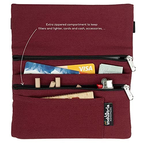 Organic Cotton Pouch Bag Case for Rolling Tobacco and Accessories - Versatile Purse Travel Storage Carrying Holder Organizer (Maroon) — view 3