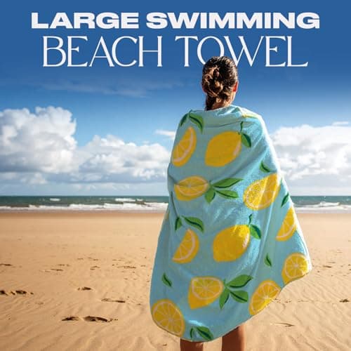 Dreamscene Microfibre Beach Towel Blue Lemon, Swim Towels for Adults Super Quick Dry Towel Pool Gym Summer Beach Holiday Essentials Travel Towels, 71cm x 152cm — view 2