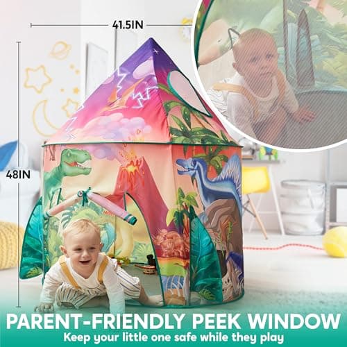 JOYIN Kids Play Tents Indoor Outdoor, Dinosaur Play Tent, Dinosaur Pop Up Tent for Kids, Toddlers Playhouse Toys, Birthday Gifts for 3 4 5 6 7 8 Year Old Boys & Girls — view 5