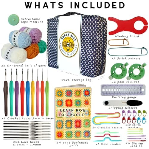 hobby hive Crochet Kits for Beginners Adults 60PCS Starter Set Includes Instructions, Ergonomic Crochet Hooks Set, Knitting Accessories, Yarn & Storage Case — view 2