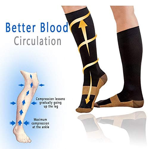 DZANS 3 Pirs Copper Compression Socks for Men & Women (20-30 mmHg) Best Graduated Athletic Fit for Running, Nurses, Flight Travel & Maternity Pregnancy - Boost Stamina, Circulation & Recovery（L/XL） — view 2