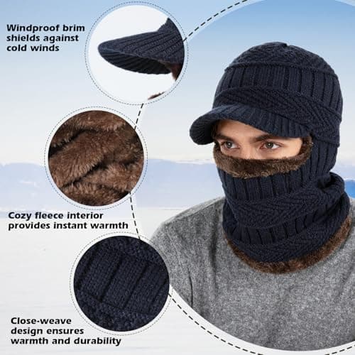 AYPOW Winter Knit Balaclava Beanie Hat with Flexible Neck Warmer, Unisex Windproof Warm Ski Face Mask for Outdoor Sports - Navy Blue — view 3