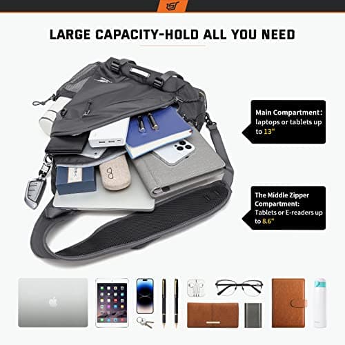 SKYSPER Sling Laptop Bag (Up to 13 Inch) - 18L Crossbody Sling Backpack Travel Shoulder Bag Hiking Daypack for Men Women(Darkgrey) — view 2