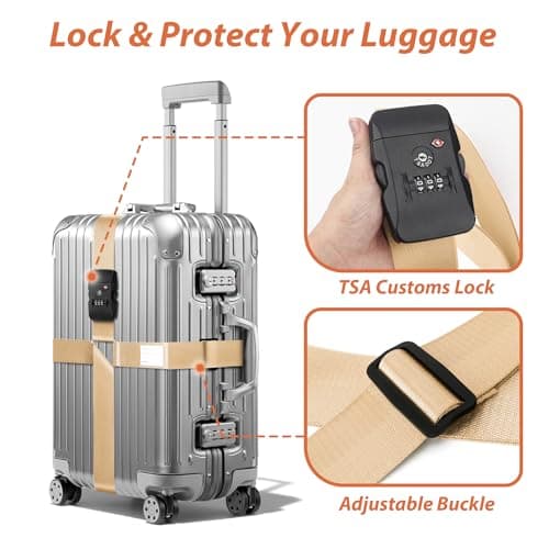 Linpr Adjustable Cross Luggage Straps with TSA Approved Locks, Khaki — view 4