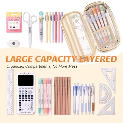 EASTHILL Big Capacity Pencil Pen Case Office College School Large Storage High Capacity Bag Pouch Holder Box Organizer Khaki — view 4