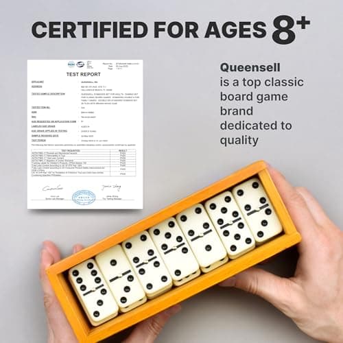 Queensell Dominos Set for Adults – Dominoes - Classic Board Games, Double 6 Dominoes Family Games for Kids and Adults - Double Six Standard Dominos Set 28 Tiles with Wood Case, Juegos de Mesa — view 5