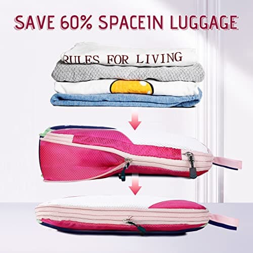 AiQInu Packing Cubes Compression Set, Pack of 5, Pink, Nylon, Rectangular, Zipper Closure, Travel Organiser with Laundry & Shoe Bags, Space Saver, TSA Approved — view 2