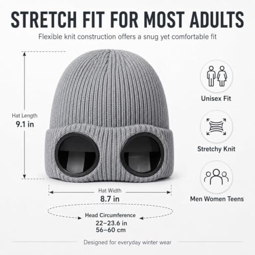 Unisex Beanie with Goggles，Burgundy — view 4