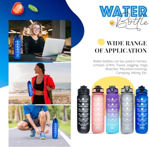 Active 100 1L Water Bottle with Straw, Motivational Time Marking | Dishwasher Safe | Leak-Proof | BPA-Free Drinks Bottle for Fitness, Work, Travel & Outdoor Use — view 5