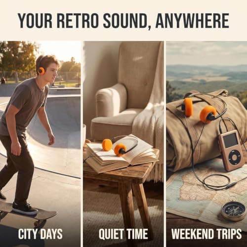 Wwyan 2Pcs Orange Retro Over-Ear Headphones,Wired Stereo Headphones, HiFi Stereo Sound, Lightweight Portable with Adjustable Headband, Comfortable Headset for Travel & Daily Use — view 6