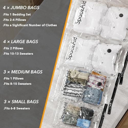 SpaceAid 14 Pack Vacuum Storage Bags with Electric Air Pump, Space Saver Sealer Compression Bags for Comforters, Blankets, Pillows, Bedding, Clothes (4 Jumbo/4 Large/3 Medium/3 Small) — view 3