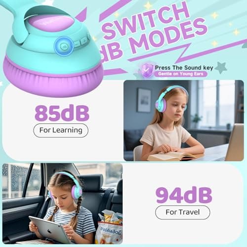 VibeTune Kids Bluetooth Headphones, 60H Playtime, Volume Limited 85/94dB, Bluetooth 5.4, Type-C Fast Charging, Foldable Wireless Headphones for Kids, Toddler Headsets with HD Mic (Purple) — view 5
