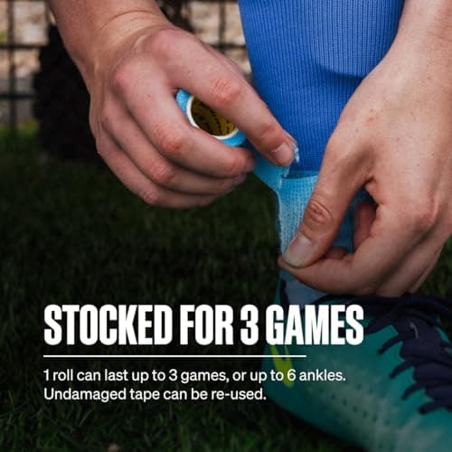 SPORTTAPE Football Sock Tape - 2 Rolls, 5cm x 4.5m, Sky Blue, Self-Adhesive — view 3