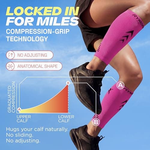 Rymora Calf Compression Sleeves for Men & Women (Ideal for Sports, Running, Shin Splints & More) (One Pair) (Hot Pink) (Large) [L] — view 6