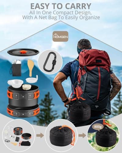 HOMGEN Aluminium Camping Cooking Set with Folding Cutlery for 2-3 People — view 6