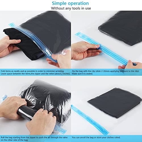 10Pack Travel Space Saver Bags (4 x S, 3 x L, 3 xL), Reusable KFYM Vacuum Travel Storage Bag, Saves 75% of Storage Space, Roll-Up Compression, No Need For Vacuum Machine Or Pump — view 4